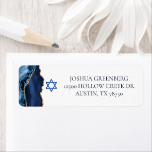 Marine Blauw Goud Agaat Bar Mitzvah Retouradres Etiket