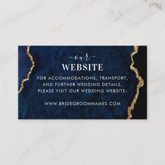 Marine Blauw Goud Agaat Geode Marmer Bruiloft Webs Informatiekaartje (Voorkant)