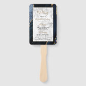 Marine Blauw Goud Agaat Marmer Bruiloft Programma Handwaaier (Voorkant)