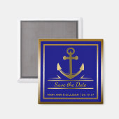 Marine Blauw Goud Anker Nautische Bruiloft Opslaan Magneet (Voorkant / Achterkant)