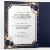 Marine Blauw Goud Bloemen Alles in Een Kreeft Huwe Drieluik Uitnodiging (Binnenzijde eerst)