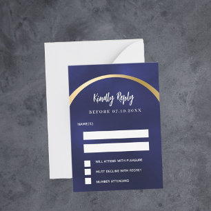 Marine blauw goud boog bruiloft reactie RSVP Notitiekaartje