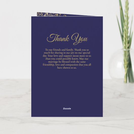 Marine Blauw & Goud Bruiloft Uitnodiging & Program (Achterkant)