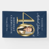 Marine Blauw Goud Elegant 40e Verjaardagsfeestje W Spandoek (Horizontaal)