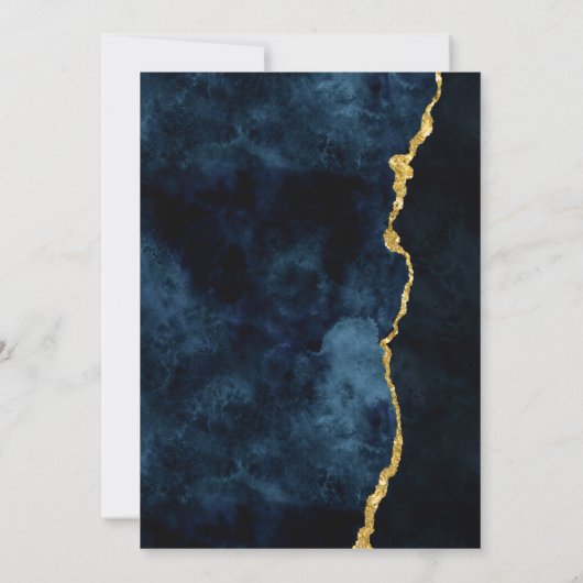 Marine Blauw Goud Folie Agaat Gilt Bruiloft Uitnod Kaart (Achterkant)