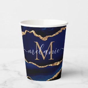 Marine Blauw Goud Glitter Custom Naam Papier Cups Papieren Bekers
