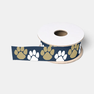 Marine Blauw & Goud Herhalende Pawprint Grosgrain Lint