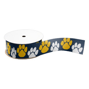 Marine Blauw & Goud Herhalende Pawprint Grosgrain Lint