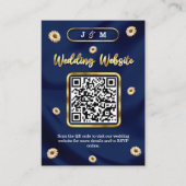 Marine Blauw Goud Ivoor Beige QR Code Trouwwebsite Informatiekaartje (Voorkant)