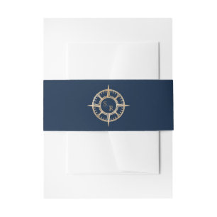 Marine Blauw Goud Kompas Monogram Paspoort Uitnodigingen Wikkel