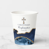 Marine Blauw Goud Kruis Custom Bevestiging Partij Papieren Bekers (Voorkant)