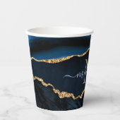 Marine Blauw Goud Marmer Uw Brief Naam Papieren ko Papieren Bekers (Voorkant)