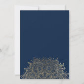 Marine blauw goud moderne bloemen mandala bruiloft kaart (Achterkant)