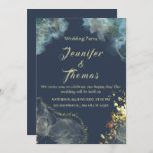 Marine blauw Goud Moderne bruiloft uitnodiging (Voorkant / Achterkant)