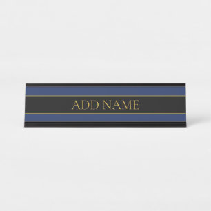 Marine Blauw & Goud Naam Achternaam of Bedrijf Bureau Naambordje