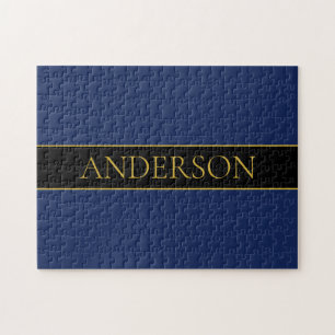 Marine Blauw & Goud Naam Achternaam of Bedrijf Legpuzzel