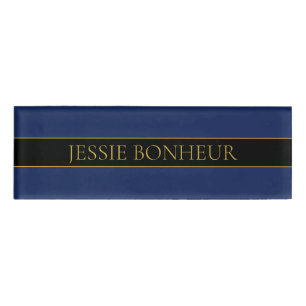 Marine Blauw & Goud Naam Achternaam of Bedrijf Naambadge