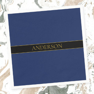 Marine Blauw & Goud Naam Achternaam of Bedrijf Servet