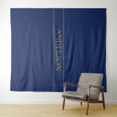 Marine Blauw & Goud Naam Achternaam of Bedrijf Wandkleed (In Situ (horizontaal))