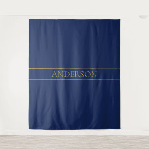 Marine Blauw & Goud Naam Achternaam of Bedrijf Wandkleed