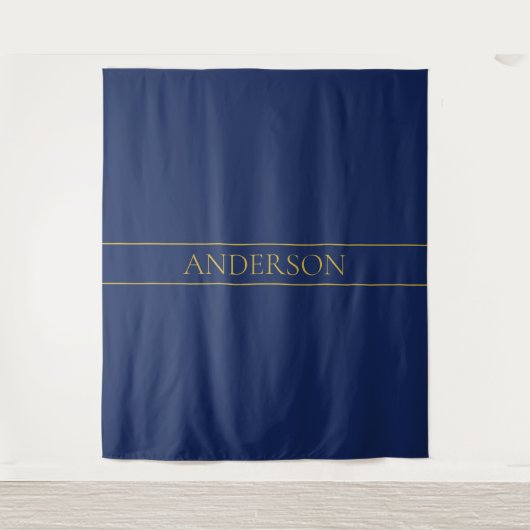 Marine Blauw & Goud Naam Achternaam of Bedrijf Wandkleed (Voorkant)