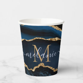 Marine Blauw Goud Papier Cups Custom Letter en Naa Papieren Bekers