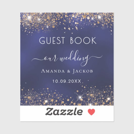 Marine blauw goud schittert bruiloft Guest Book Sticker (Vel)