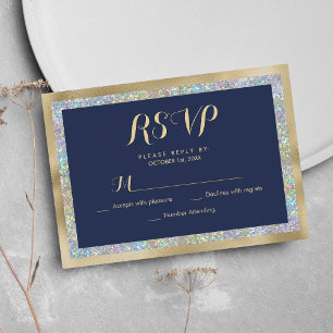 Marine blauw goud zilver holografische glitter RSV RSVP Kaartje