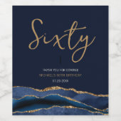 Marine Blauw Gouden Agaat 60e Verjaardag Wijn Labe Wijn Etiket (Enkel label)