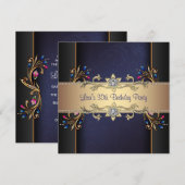 Marine Blauw Gouden Bloemen Vrouwen 30ste Verjaard Kaart (Voorkant / Achterkant)