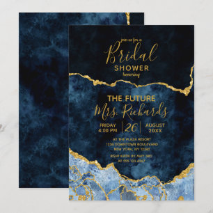 Marine Blauw Gouden Folie Agaat Bridal Douche Uitn Kaart