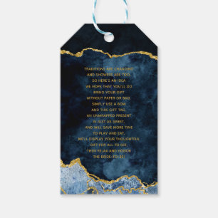 Marine Blauw Gouden Folie Agaat Bruids Display Dou Cadeaulabel