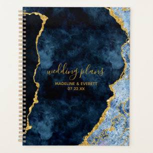 Marine Blauw Gouden Folie Agaat Marmer Bruiloft Pl Planner