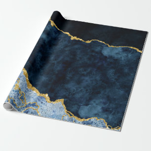 Marine Blauw & Gouden Folie Agaat Marmer Cadeaupapier