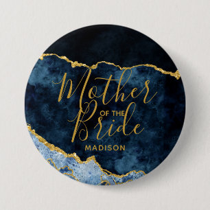 Marine Blauw & Gouden Folie Agaat Moeder van de Br Ronde Button 7,6 Cm