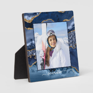 Marine Blauw Gouden Glitter Agaat Elegante Naam Fo Fotoplaat