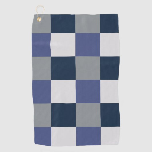 Marine Blauw Grijs Wit Checkerboard Controleer Pat Golfhanddoek (Voorkant)