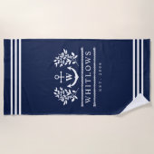 Marine Blauw Groen Nautisch Monogram Lake House Strandlaken (Voorkant)