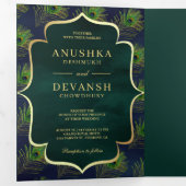 Marine Blauw Groen Peacock Veren QR Code Bruiloft Drieluik Uitnodiging (Binnenzijde eerst)