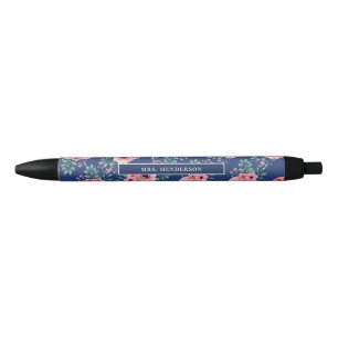 Marine Blauw Grote Waterverf — Aangepast Zwarte Inkt Pen