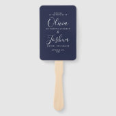 Marine Blauw Handtekening Script Joodse bruiloft Handwaaier (Voorkant)