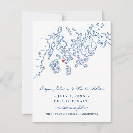 Marine Blauw Herten Isle Maine Aragosta Elegant Br Save The Date (Voorkant)