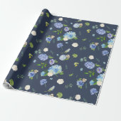 Marine Blauw Hydrangea Bruiloft Wrapping Papier (Uitgerold)