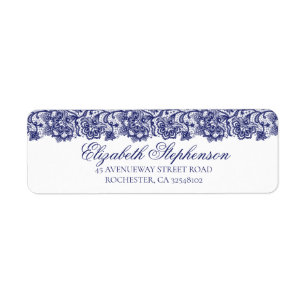 Marine Blauw Kant Bruiloft Etiket