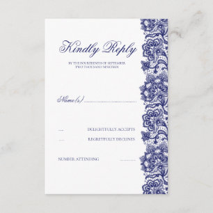 Marine Blauw Kant Bruiloft RSVP Kaartje