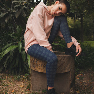 Marine Blauw Klassiek Zilver Sneeuwvlokken Elegant Leggings