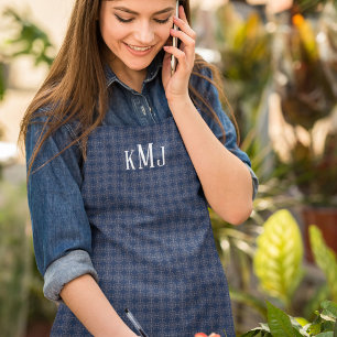 Marine Blauw Klassiek Zilver Sneeuwvlokken Elegant Schort