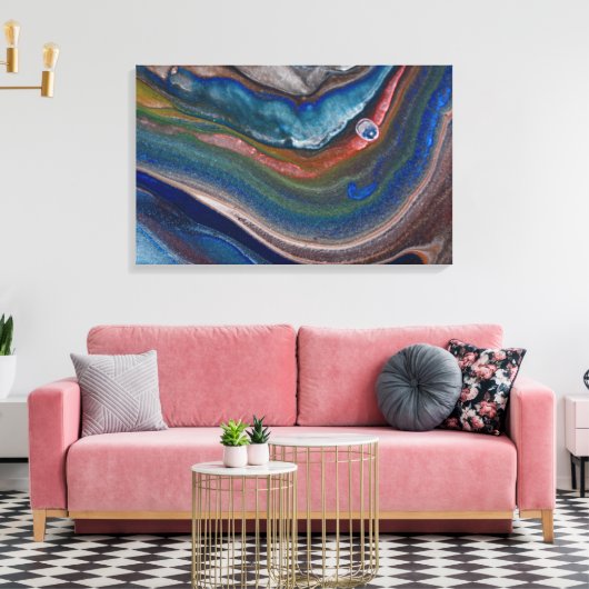 Marine blauw koper metalen wervelingen vloeibaar m canvas afdruk (Insitu (Woonkamer))