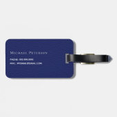 Marine blauw leder wit bedrijf logo naam bagagelabel (Achterkant horizontaal)