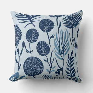 Marine Blauw Licht Blauw Botanische Bloemprint Kussen